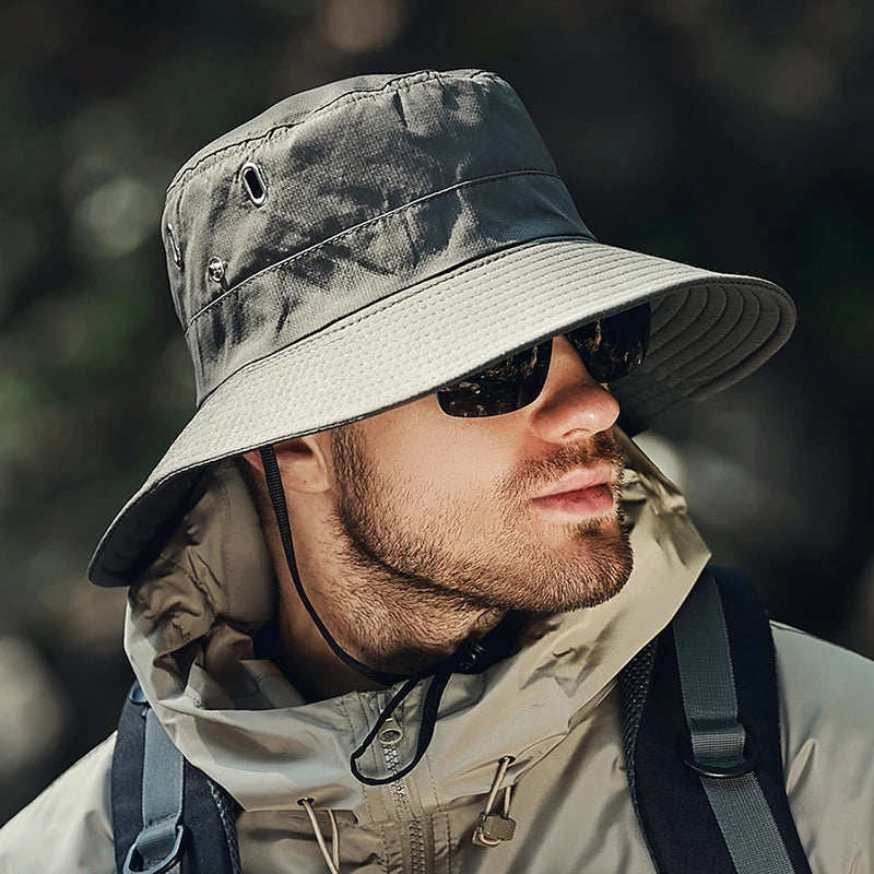 Summer Wide Large Brim Men Fisherman Hat Waterproof UV Protection Sun cap Hiking Fishing Climbing Oversized Safari Bucket Hats BAZAARHUBO