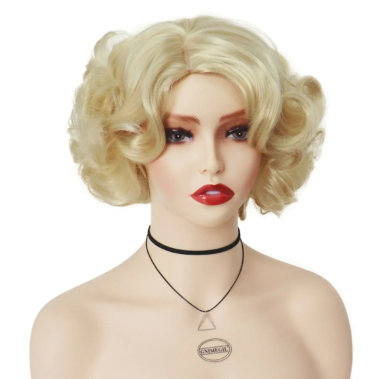 GNIMEGIL Synthetic Cosplay Wig Short Curly Hair Platinum Blonde Wigs for White Women Fluffy Curls Flip 60s Gatsby Hairstyle Wigs