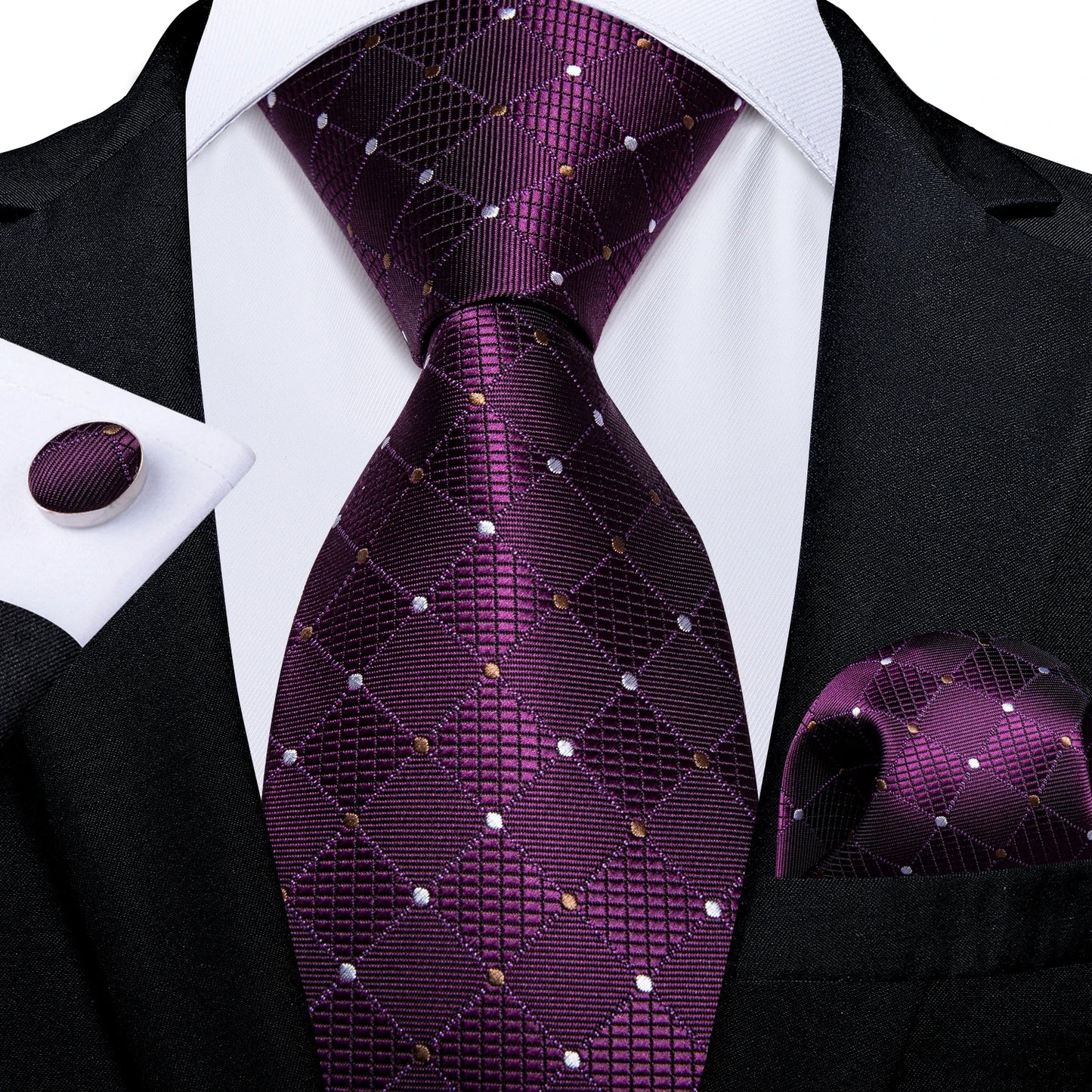 Dark Red Plaid Silk Ties for Men Classic 8cm Business Wedding Party Accessories Pocket Square Cufflinks Gift DiBanGu Dropship BAZAARHUBO
