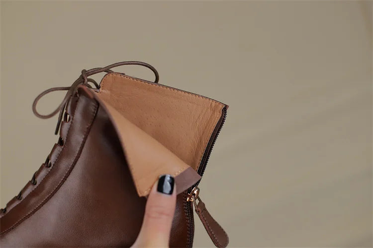 2026 Fashion Women Shoes Split Leather Short Boots Square Toe Chunky Boots Winter Shoes Women Solid High Heel Boots for Women
