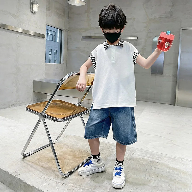 New Boys Summer Fashion Denim Shorts Kids Casual Loose Thin Knee-Length Trousers for 3-12 Years Teenager Outdoor Jeans Pants