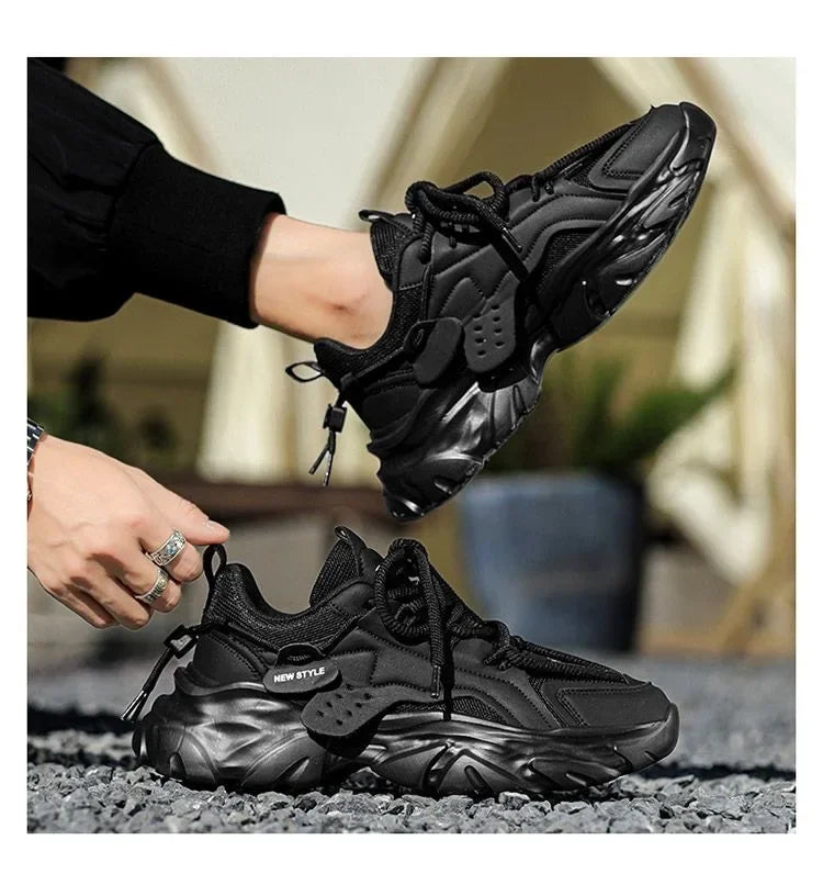 Men Sneakers Mesh Men Shoes PU Leather Platform Casual Sneakers Increased Vulcanized Shoes Light Running Shoes Tenis Masculino