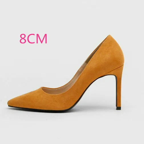 2025 Flock Leather Heels Women Pumps Bucket Pointed Toe High Heels Sexy Lady Shoes Thin Heels Chaussure Femme Autumn