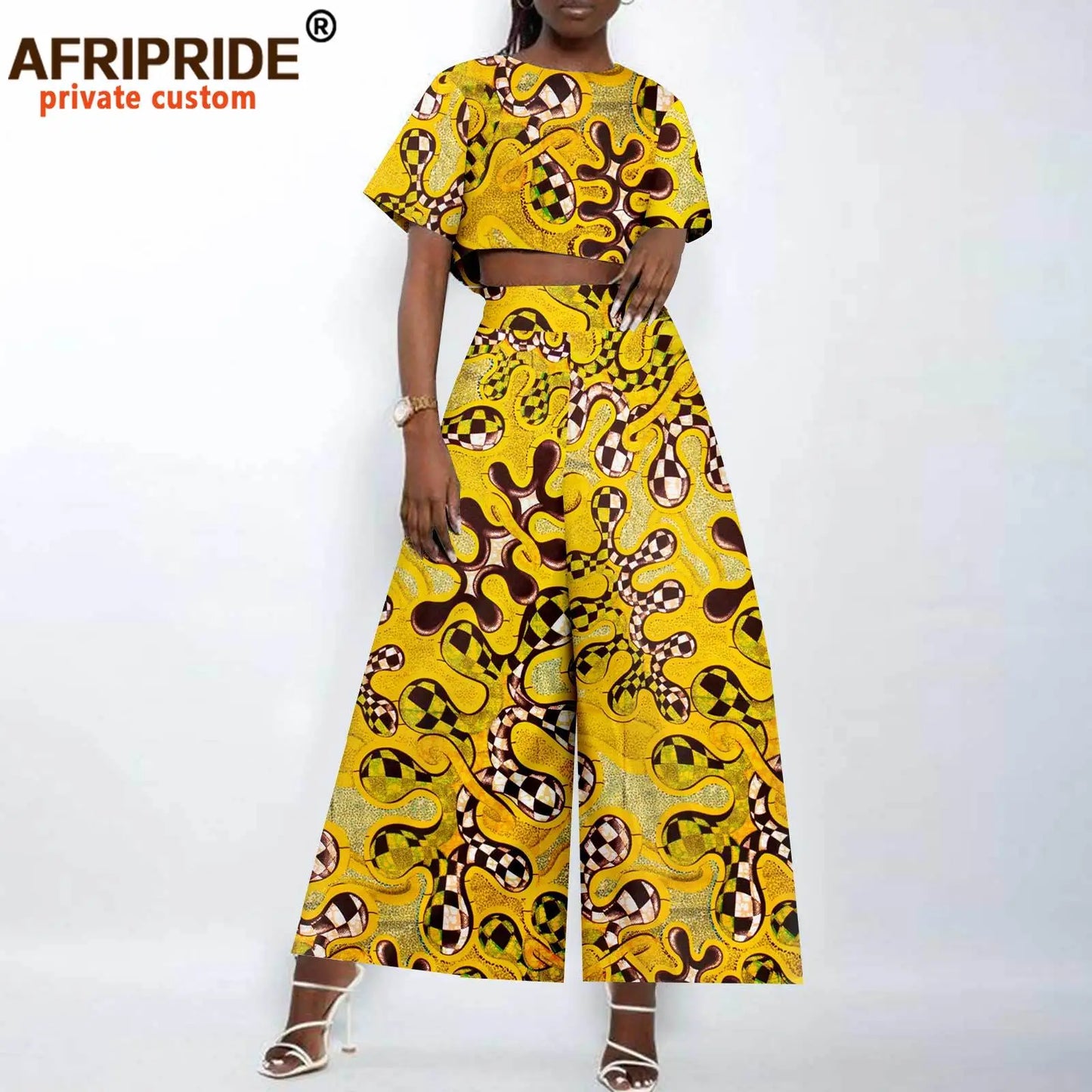 African Clothes for Women Crop Top and Wide-leg Pants 2 Piece Set Print Outfits Vintage Elegant Fashion Ankara Attire A2326002