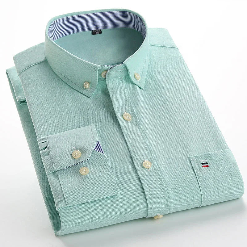 Men's Classic Plaid Oxford Long Sleeve Shirts Pocket 100% Cotton Business Casual Formal Standard Fit Workwear Button Down Shirts