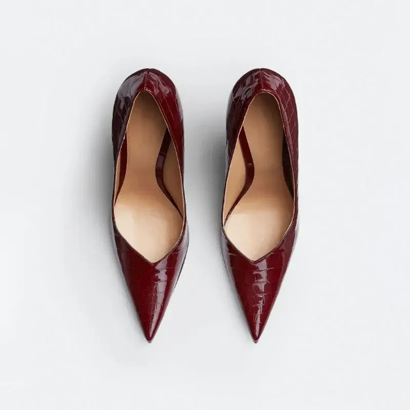 Summer 2024 New High Heels Thick Sole Thick Heel Lacquer Leather Shallow Mouth Pointed Fashion Sexy Women's Oversized Shoes