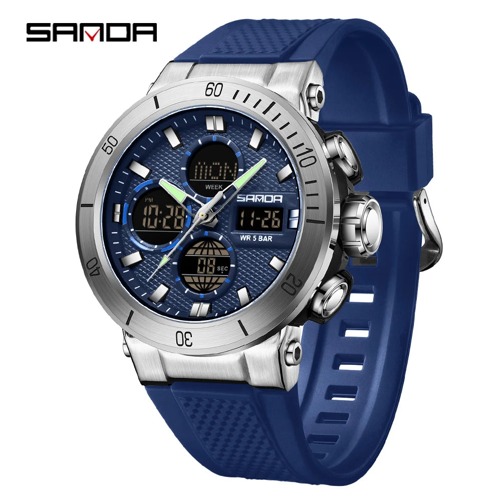 Fashion SANDA 2025 Top Brand 6191 Men New Countdown Stopwatch Waterproof Light Electronic Alarm Clock Time Led Digital Watches