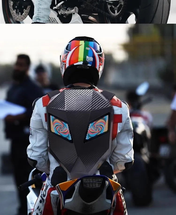 LED Motorcycle Rider Backpack Eyes Glow pattern carbon fiber texture helmet locomotive backpack school bag Moto Laptop backpack
