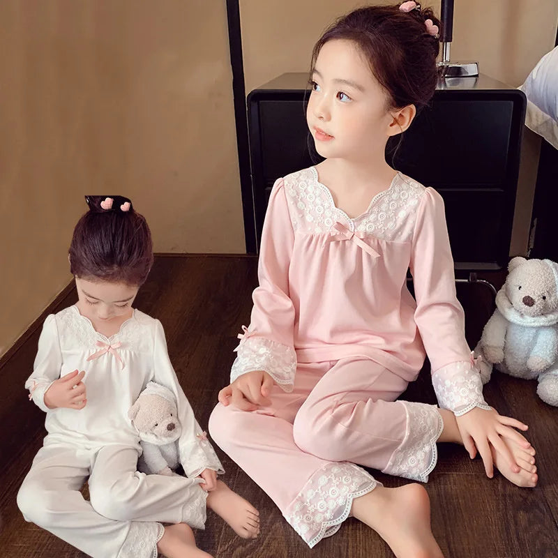 Baby Girls Sets 2025 Spring Autumn Kids Suit New Children Bow Sweatshirt +Sweatpants 2Pcs Outfits Girl Casual Clothing 2-8 Years