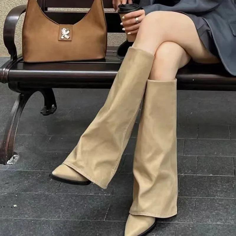 Women Chunky High Boots Pointed Toe Shoes Sexy Lady Dress Gladiator Autumn New 2024 Trend Retro Fad Woman Boots Goth Botas Mujer