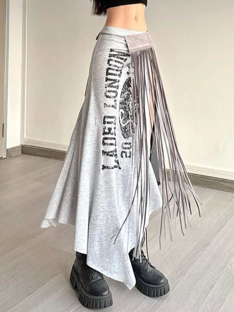 2026 Summer Fashion New Women's Street Style American Style Half Skirt Irregular Split Letter Sexy Hot Girl Half Skirt