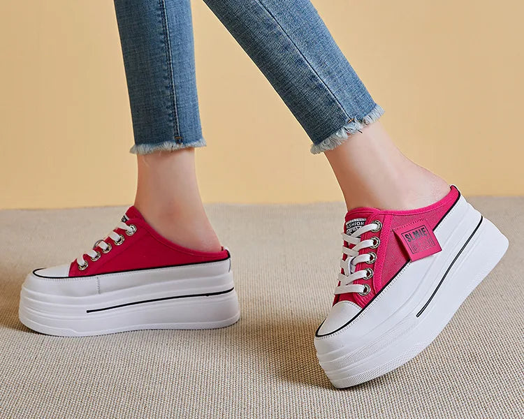 Fujin flip flops women 7.5cm Platform Slippers Denim Chunky Sneaker Casual Comfy Breathable Summer Shoes Women's slippers