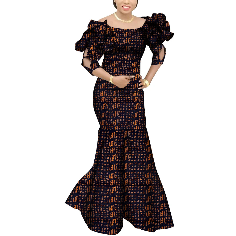 Fashion Robe Africaine Femme Elegant Maxi Long Dresses African Ankara Print Mermaid Dresses Dashiki Evening Gowns Wy9482
