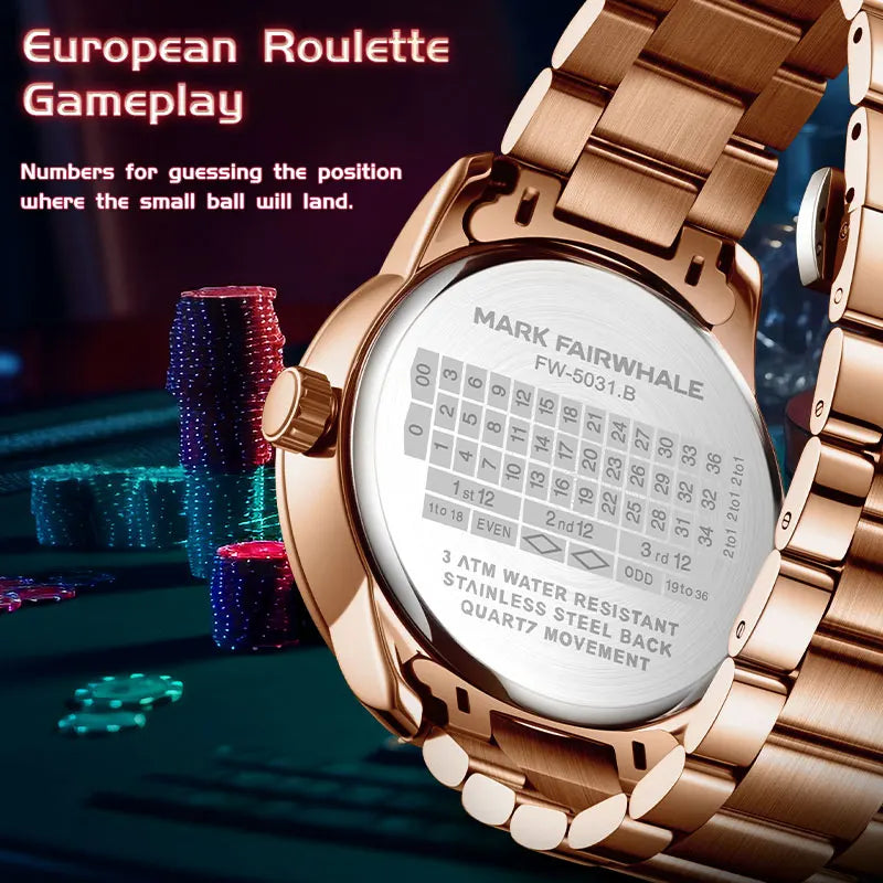 Mark Fairwhale 5031 Fashionable Roulette Men watch Trendy Night Light Waterproof Quartz Watch Light Luxury Watches for Men