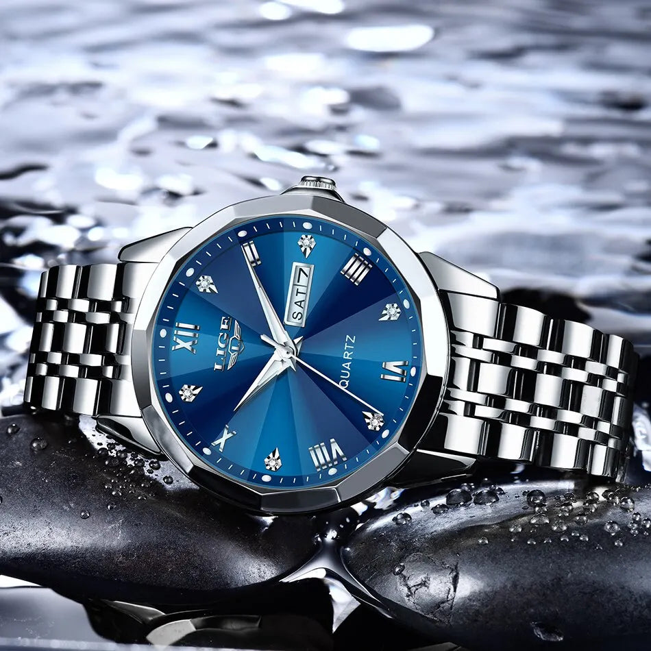LIGE New Quartz Watch For Men Top Luxury All Steel Design Fashion Business Wristwatch Men Waterproof Watches Man Montre Homme