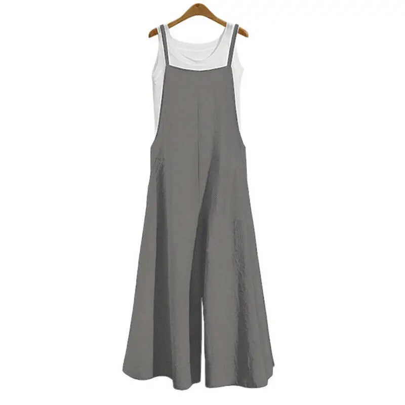 Women Loose Casual Playsuit Trousers Wide Leg Pants Overalls Baggy Romper Lady Chic Summer Sleeveless Cotton Loose Jumpsuits 5XL