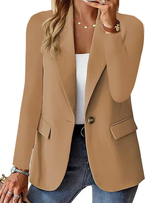 Plus Size Womens Blazer Commuter Long Sleeve Solid Color Notched Collar Button