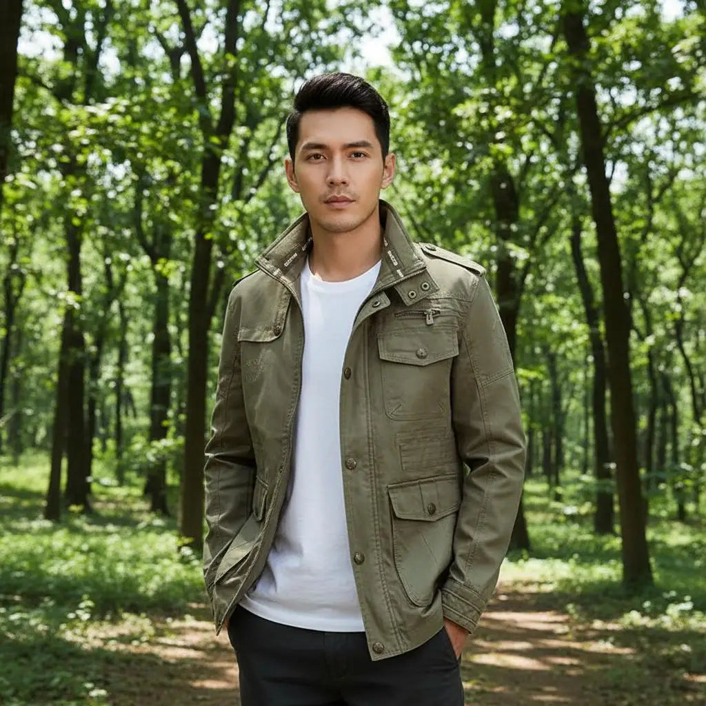 Autumn Men's Military Jacket Casual Man Stand Collar Cotton Business Coats Men Multi-pocket Windbreaker Jackets Clothing 7XL