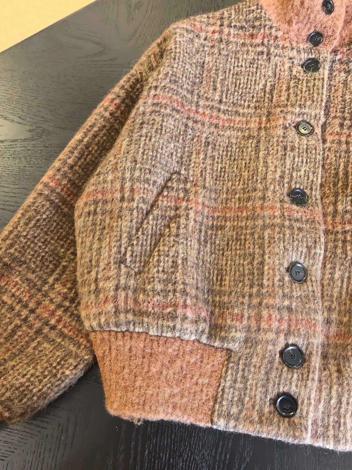 26 Spring New Arrival Women's Vintage Plaid Wool Blend Stand Collar Jacket