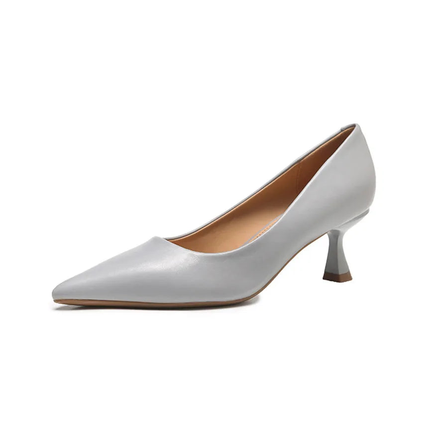 Soft Leather Concise Ladies Office Shoes 2026 Spring Shallow Comfort 6.0cm High Heels Women Pumps Dress Pointy Toe Wedding Shoes
