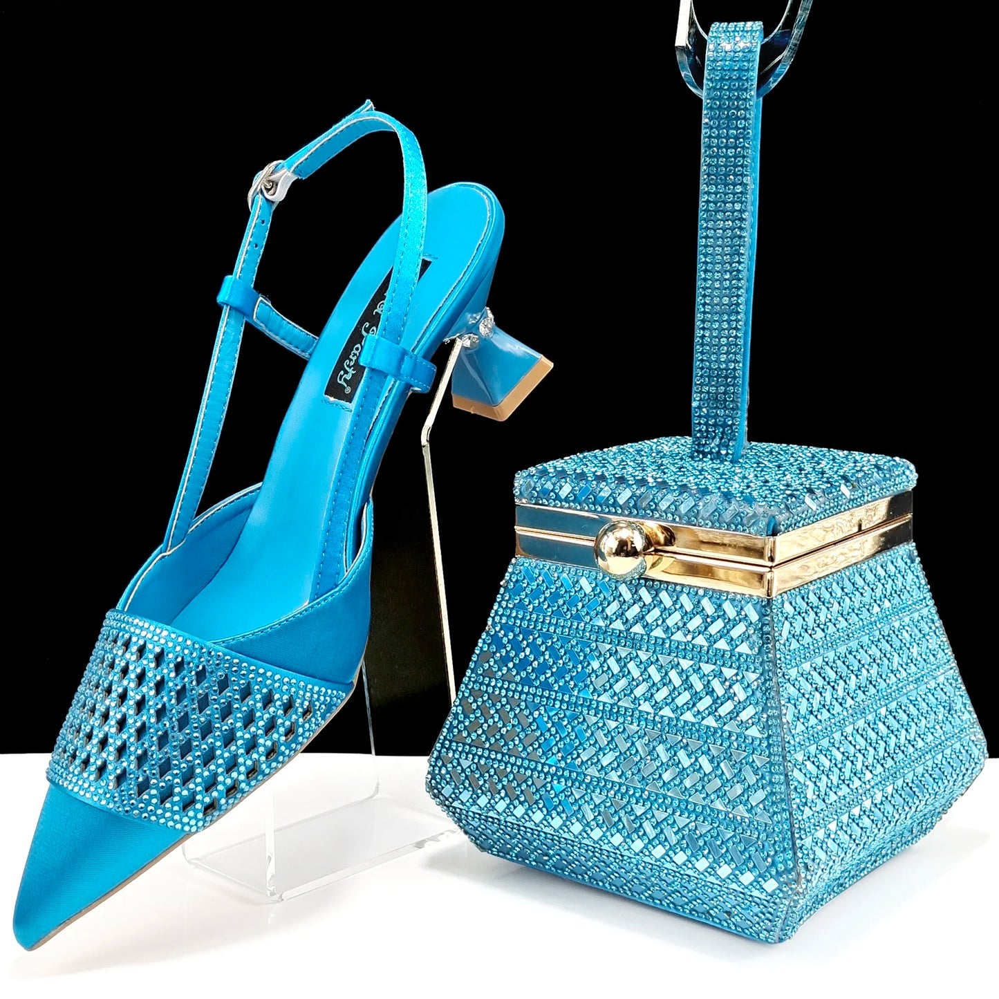 Nigeria Fashion Rhinestone-encrusted Ladies Party Shoes And Special bag High Heels And Dual Purpose Mini Bag Women's Shoes