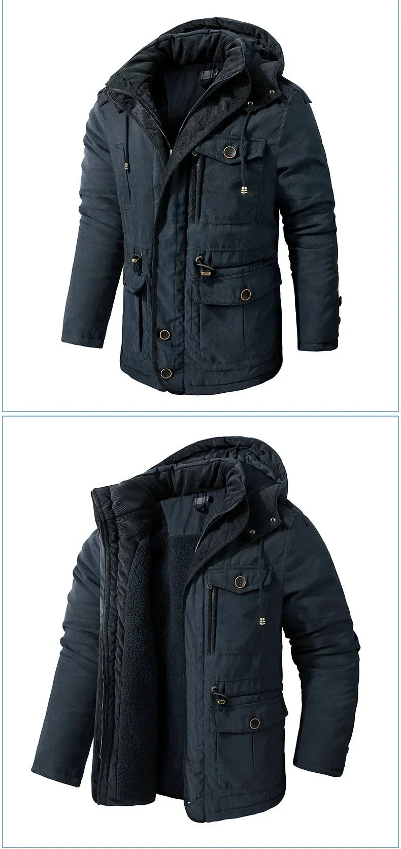 Men's Thicken Parkas Cashmere Fleece Coats Military Outdoor Warm Winter Jacket Cotton-Padded Male Windbreaker Hooded Outwear