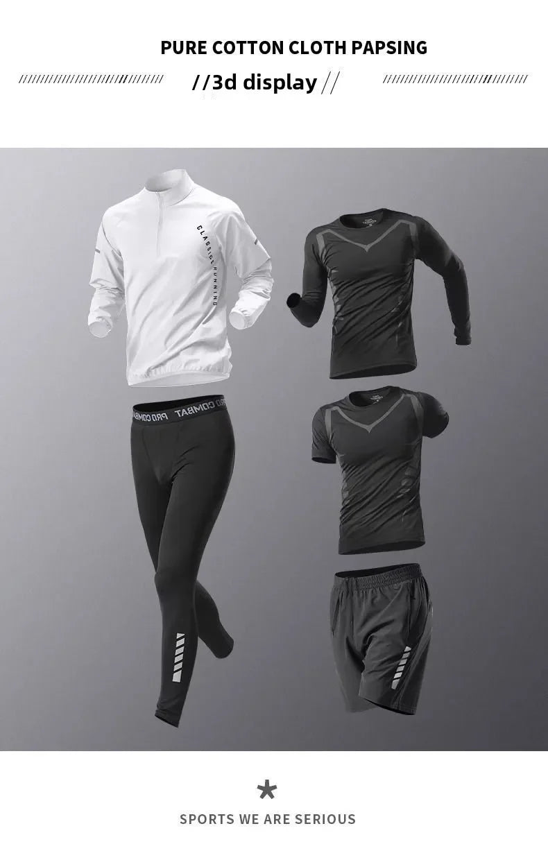 Men's Quick-Dry Running Tracksuit Long Sleeve Half Zipper T-Shirt Set Gym Jogging Sweatshirt for Fitness Sports Hiking Training