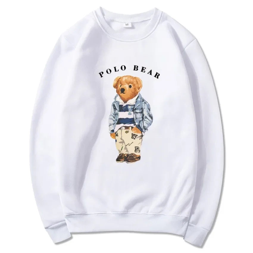 Men's casual and comfortable pullover, fashionable and versatile hooded sweatshirt with teddy bear pattern, sports shirt BAZAARHUBO