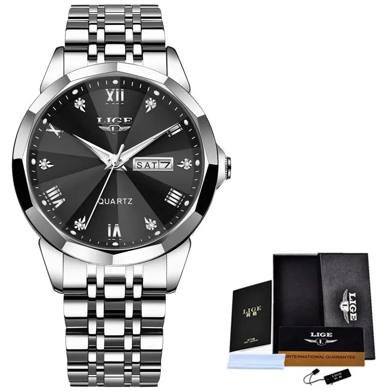 LIGE New Quartz Watch For Men Top Luxury All Steel Design Fashion Business Wristwatch Men Waterproof Watches Man Montre Homme