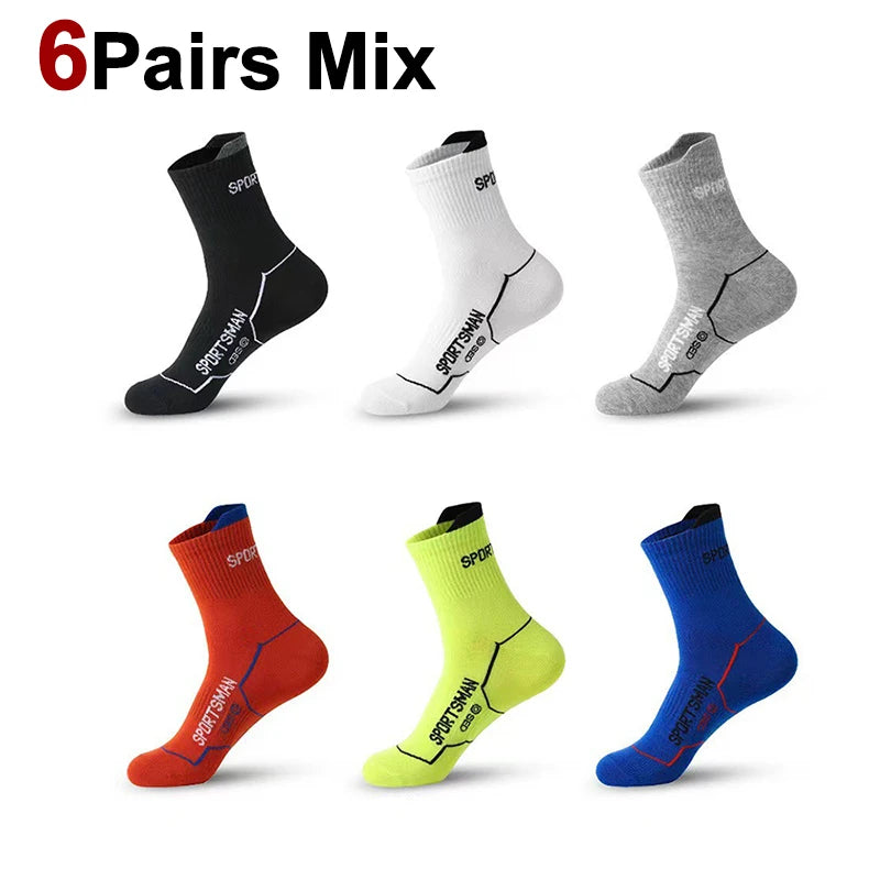 6/12 Pairs Men Mid Length Sports Socks Fashionable Geometric Patterns Breathable Odor Resistant Running Cycling Basketball Socks