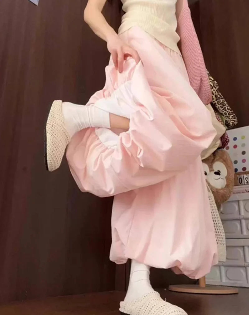 Women Loose Lazy Pants Skirt High Waisted Casual Yellow Bloomers Trousers Korean Fashion Preppy Hip Hop Dance Wide Leg Pants