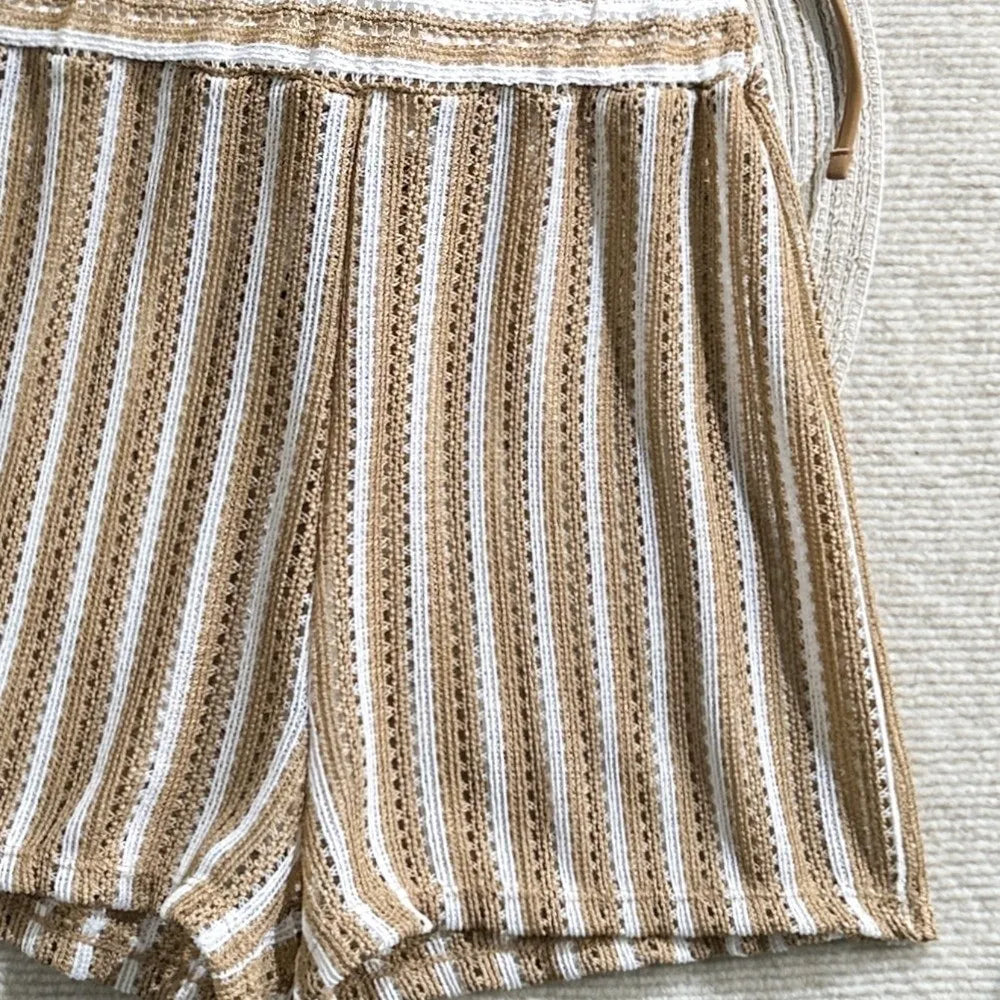 Fashion Stripes 3 in 1 Swimwear Set Lace Up Slim Fit Bikini Bathing Suit Deep-V Sleeveless Knitting Swimsuit Beach