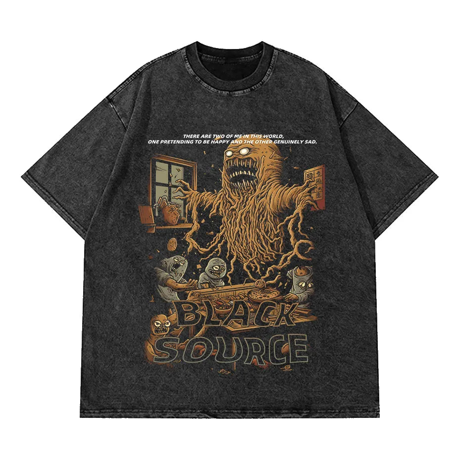 2023 Men Retro Washed T-Shirt Hip Hop Streetwear SOS Shadow Graphic T Shirt Summer Short Sleeve Tshirt Harajuku Tops Tees Cotton