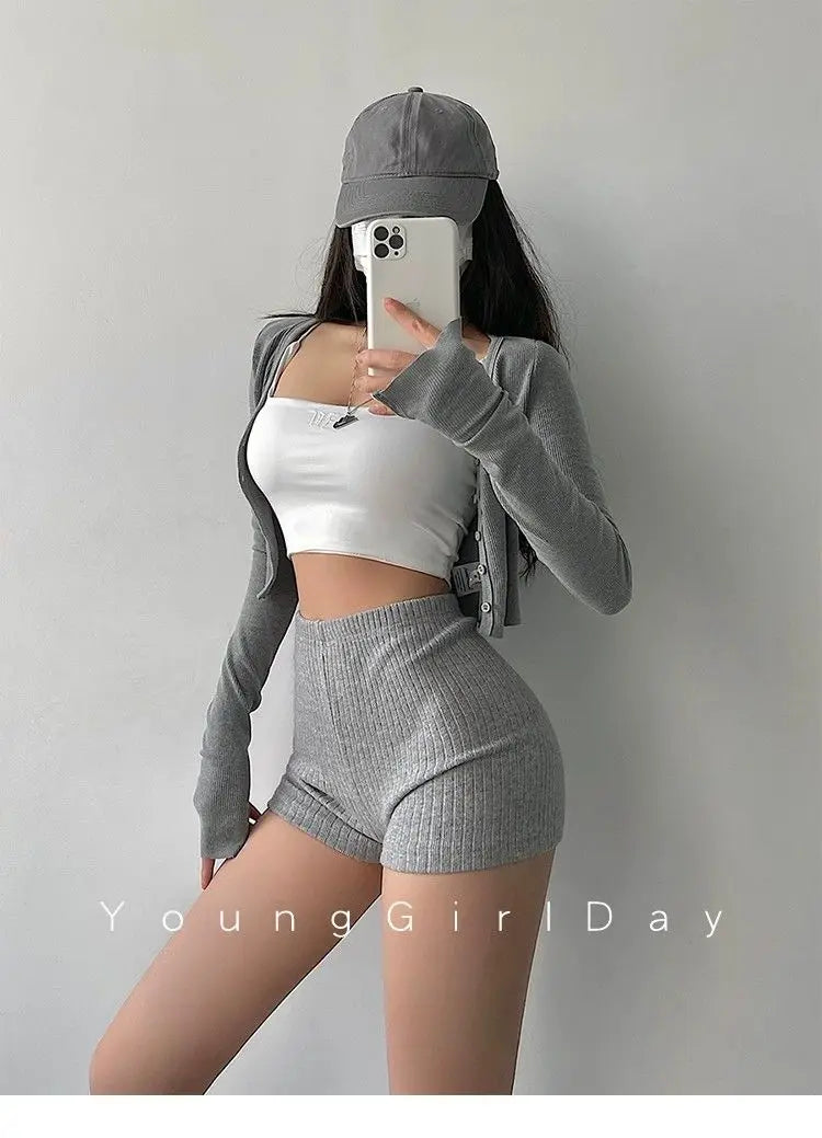American Style Shorts Women High Waist Sheath Stretch Solid Knitting Hot Trousers Sexy Spice Girls Summer Simple Sporty Casual