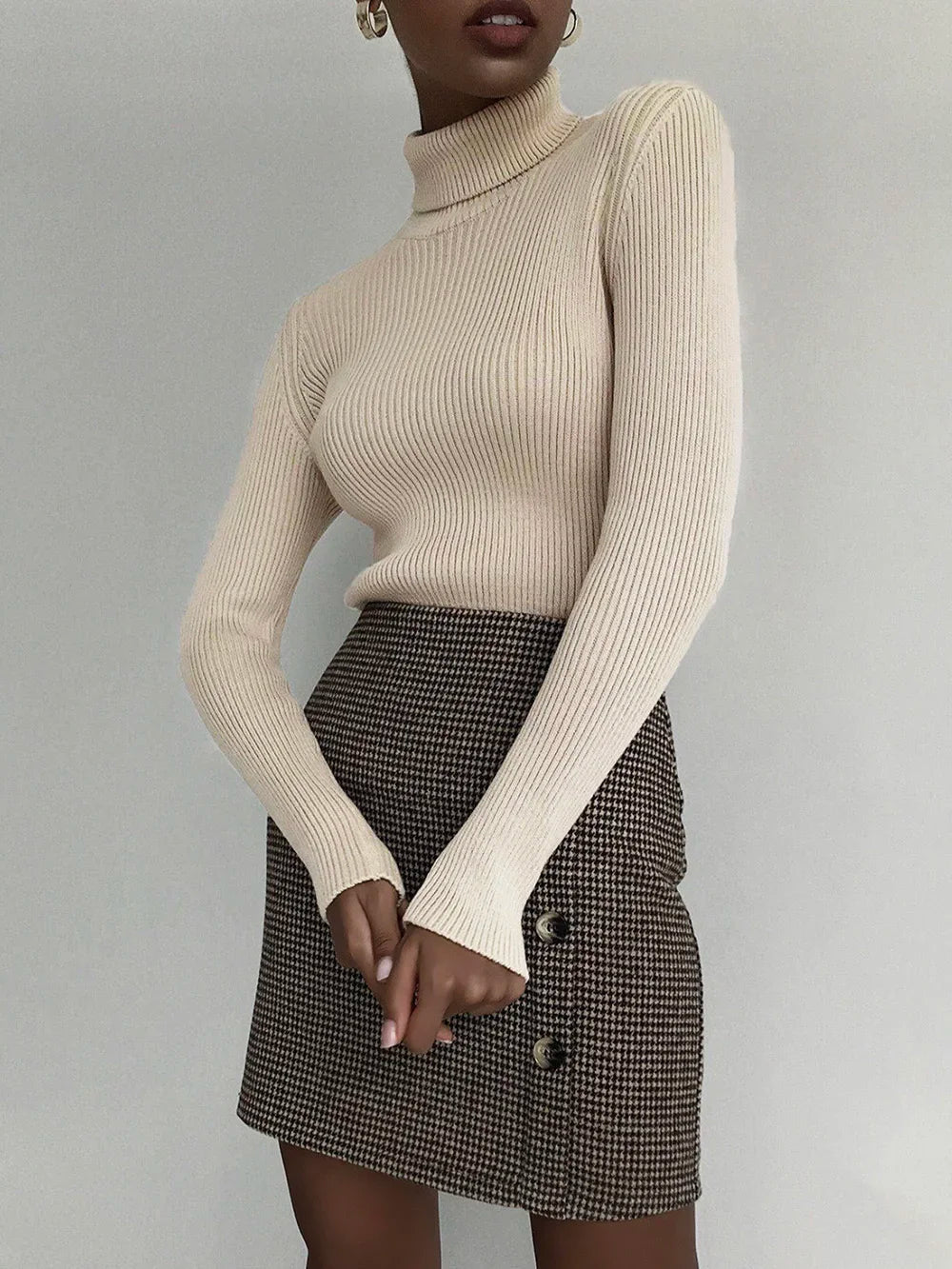 AOSSVIAO 2026 Basic Mock Neck Ribbed Sweaters for Women Cute Sexy Knitted Autumn Winter Warm Fitted Fashion Pullover Sweater