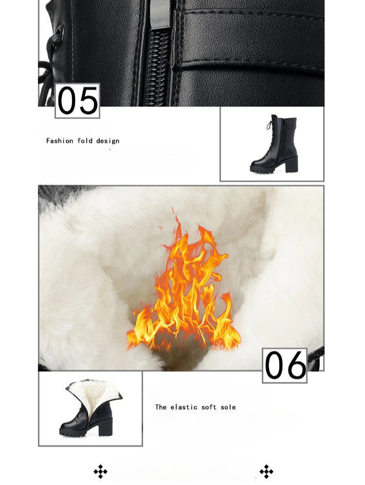 Luxury Women's Boots Winter Warm Women Snow Boots Fashion High Quality High Heels Comfort Platform Women Short Boots Botas Mujer
