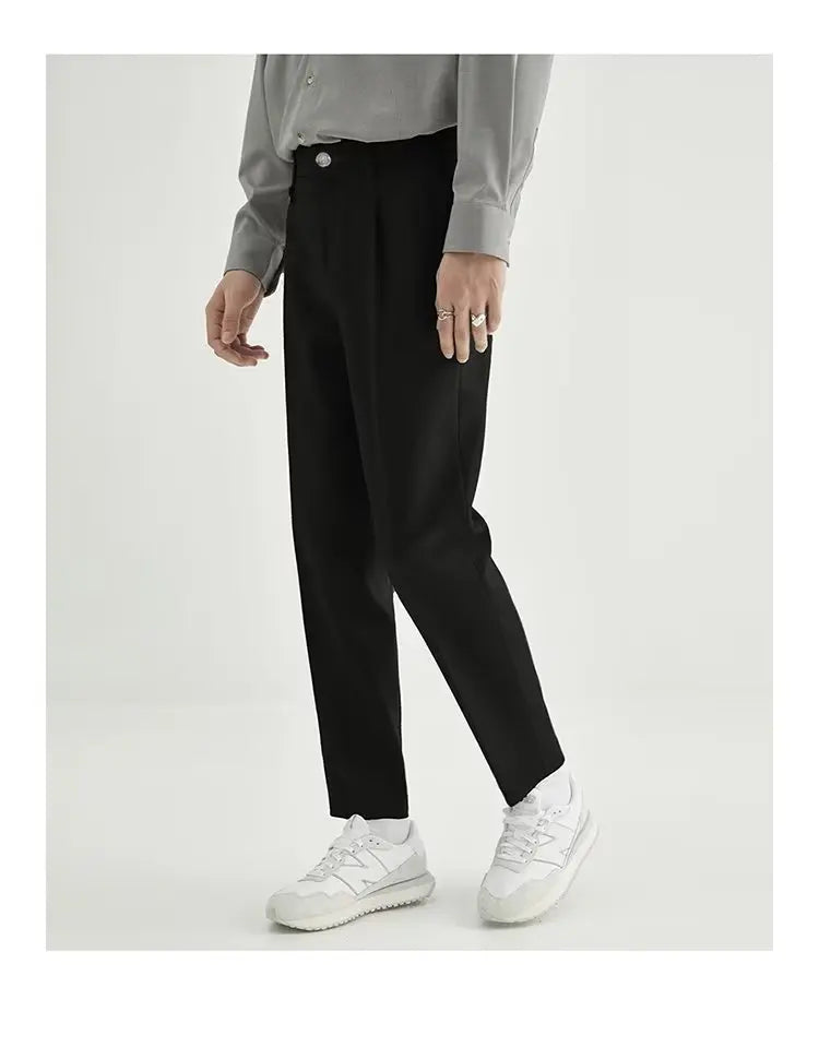 Spring and Summer Draped Trousers for Men's Cropped Trousers Straight Loose Men's Light Business Draped Casual Pants