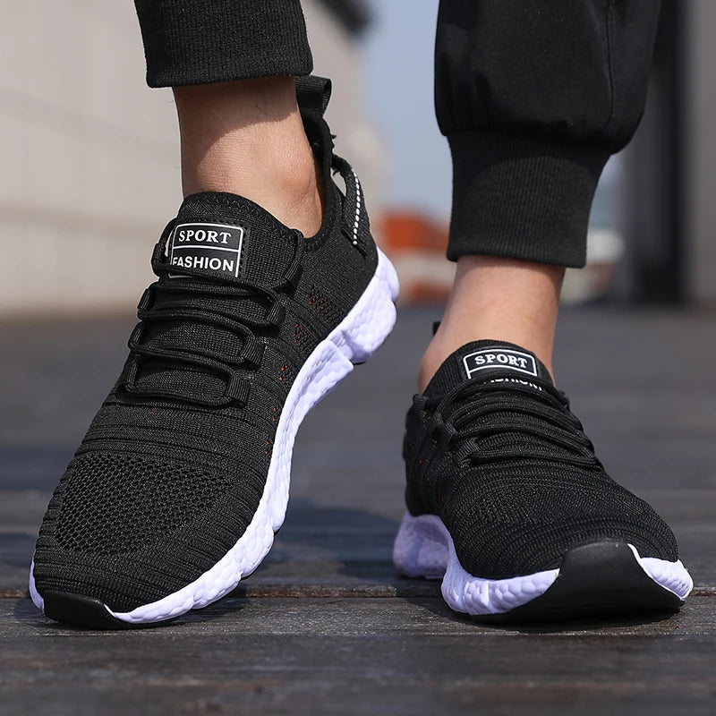 Men's  Cushioned Running Shoes Knitted Mesh Breathable Soft Soled Sneakers Fashion Forward Lightweight Outdoor Exercise Shoes
