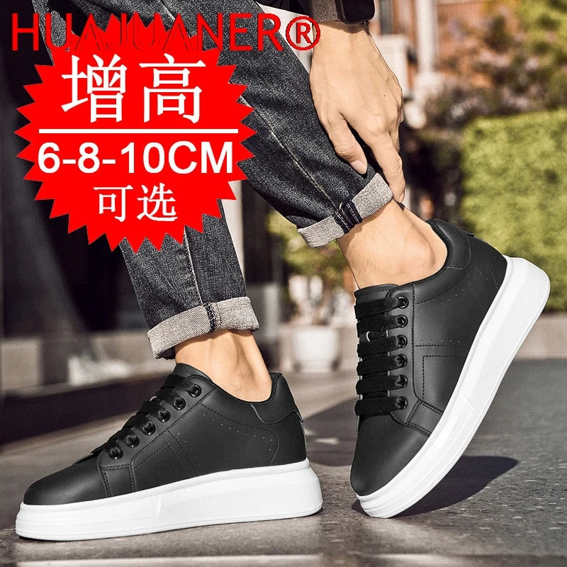 Men's Invisible Height Increasing Elevator Shoes Lace-up Sporty White Sneakers 6cm 8cm 10cm Taller Size Plus Invisible Elevate