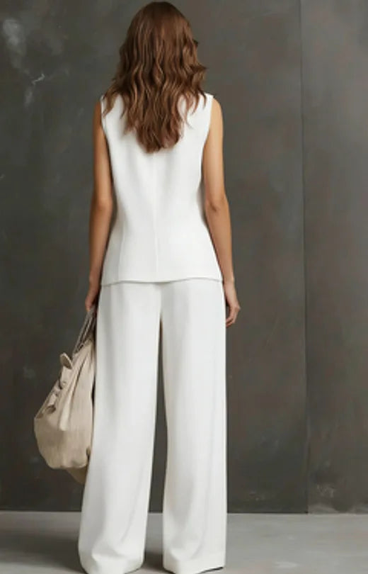Outfits For Women 2 Piece Set Single-breasted Vest Pocket Solid Color Top Women Pocket Wide-leg Trousers Women's New Summer Suit