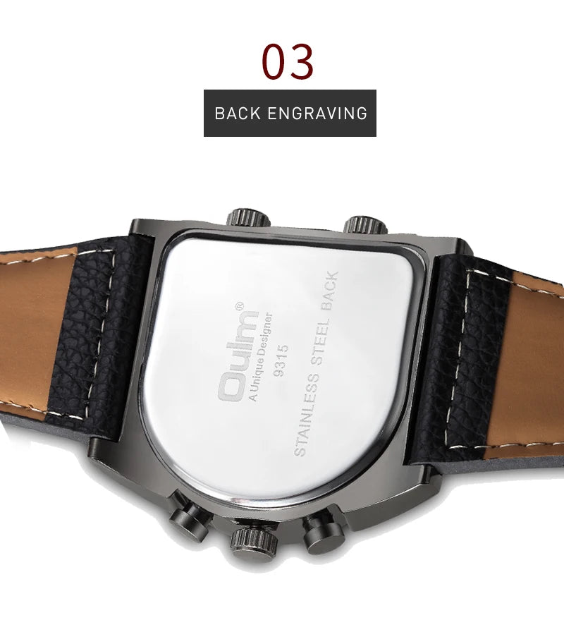 Oulm Top Men's Watches Mens Quartz Casual Leather Strap Wristwatch Sports Man Multi-Time Zone Military Male Watch Clock Relogios