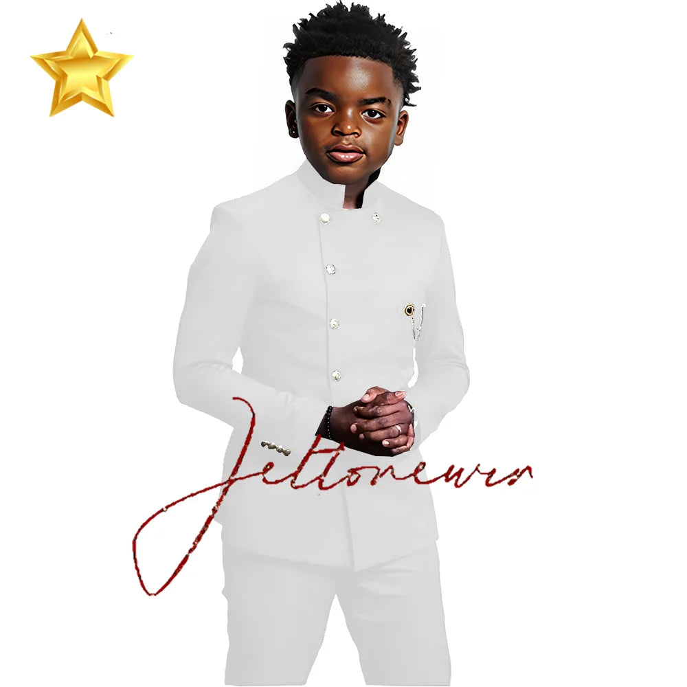 Elegant African Style Boy's Suit Stand Collar Blazer and Pants 2 Piece Casual Business Kids Wear