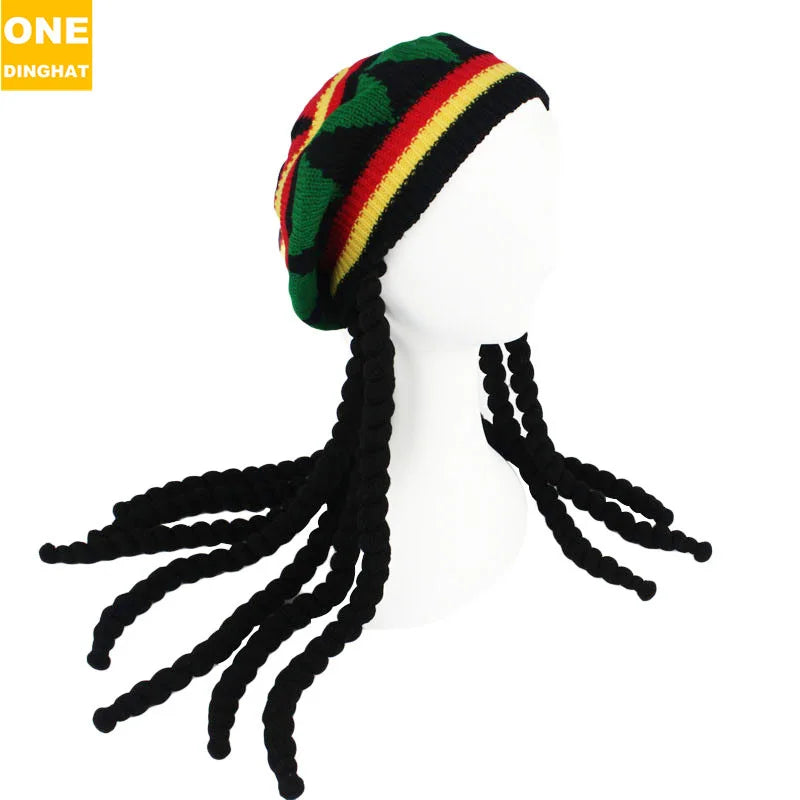Unisex Synthetic Wig Knit Braid Hat Jamaican Bob Rasta Beanie Cap Dreadlocks Wig Bob Marley Caribbean Hip Hop Cosplay Headwear