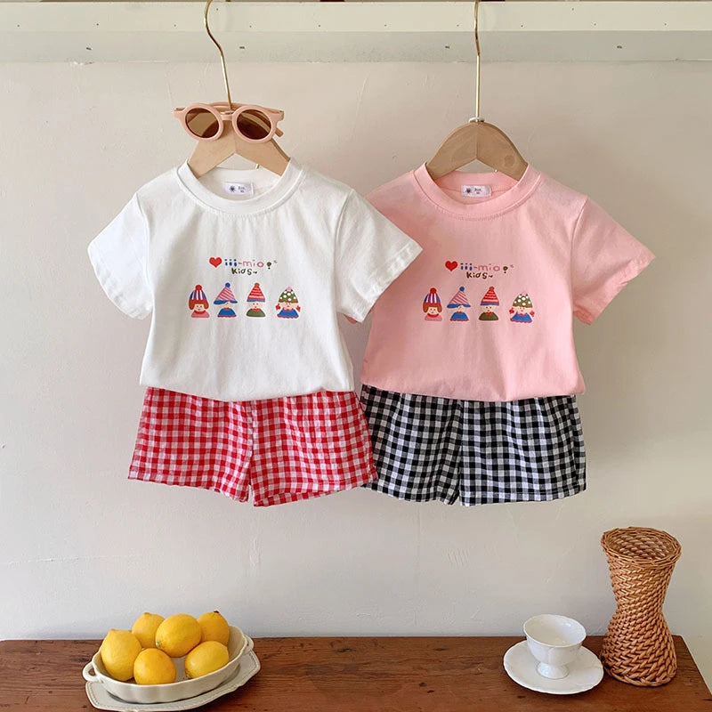 Boutique Children's Wear Girls Sets Summer Short Sleeve Tees + Shorts Casual 2piece/set Kids Clothing Korean Style Outfits 9m-6y