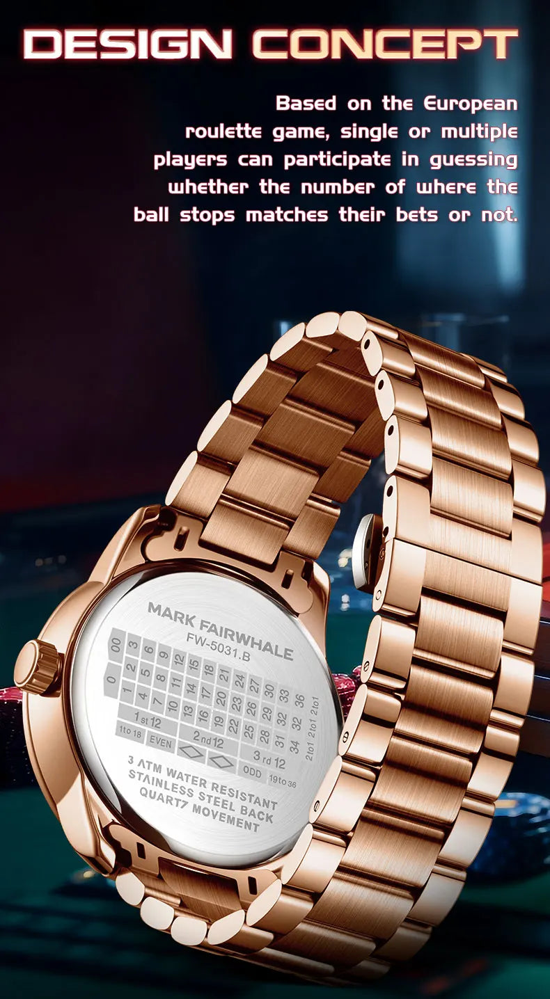 Mark Fairwhale 5031 Fashionable Roulette Men watch Trendy Night Light Waterproof Quartz Watch Light Luxury Watches for Men