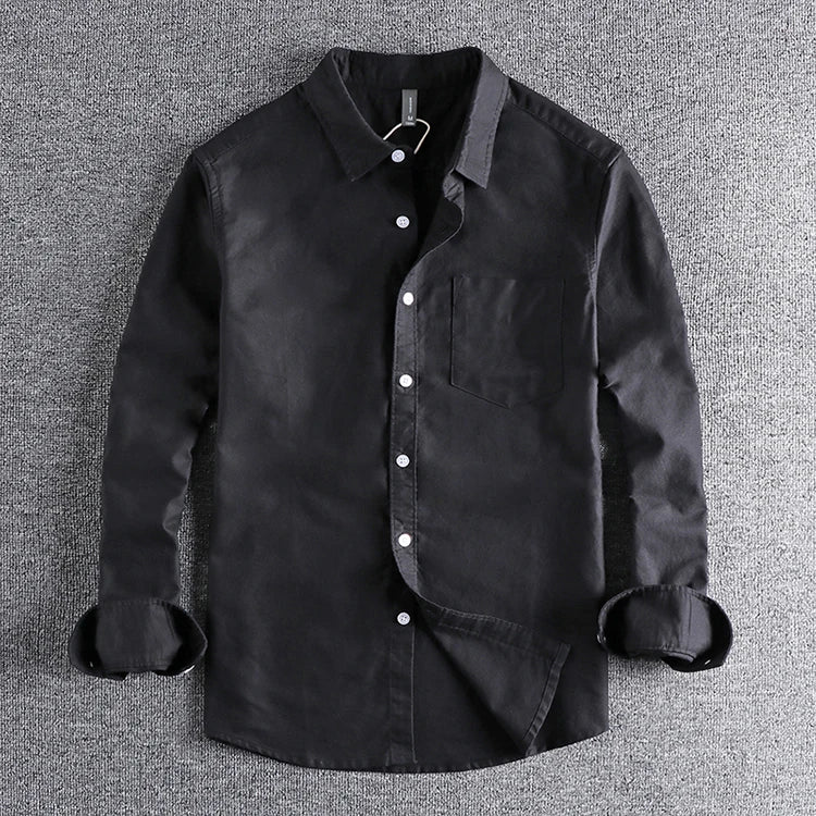 Washed Oxford fabric base simple pocket long sleeve shirt men's casual jacket