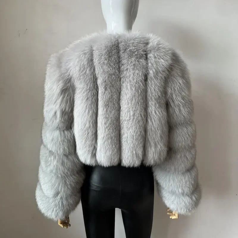 Faux Fox Fur Coat V-Neck Winter Woman Long Sleeve Warm Winter Coat Women Fashion Luxury New Fur Jacket Teddy Chic Outwear 2024
