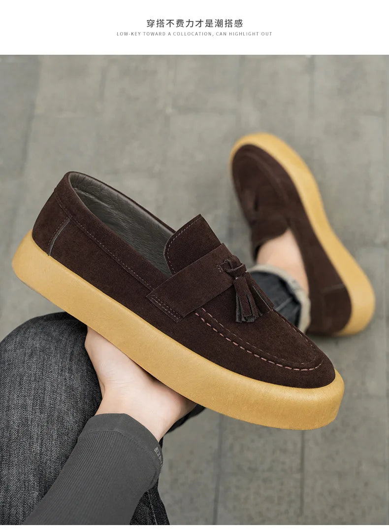 Mens Loafers Tassel Shoes Autumn  Fours Season British Style Fashion Casual Shoes Trendy Platform Anti Slip Vulcanized Shoes