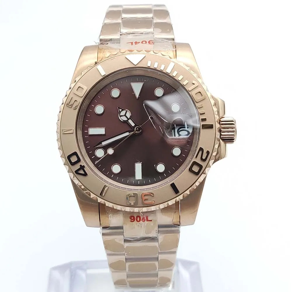 40mm Luxury Rose Gold Men's Watch Sapphire Perspective Back Automatic Watch Mechanical Gold Watch NH35 Stainless Steel Sport
