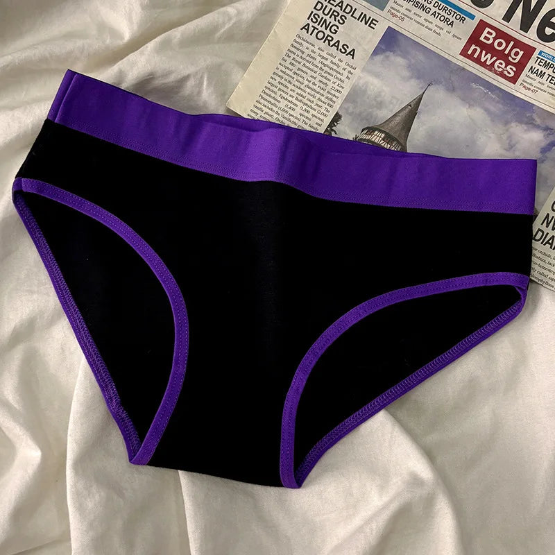 5Pcs/Set Sport Cotton Panties Women Middle Waist Briefs Girls Solid Color Underwear Breathable Underpants Color Blocked Triangle